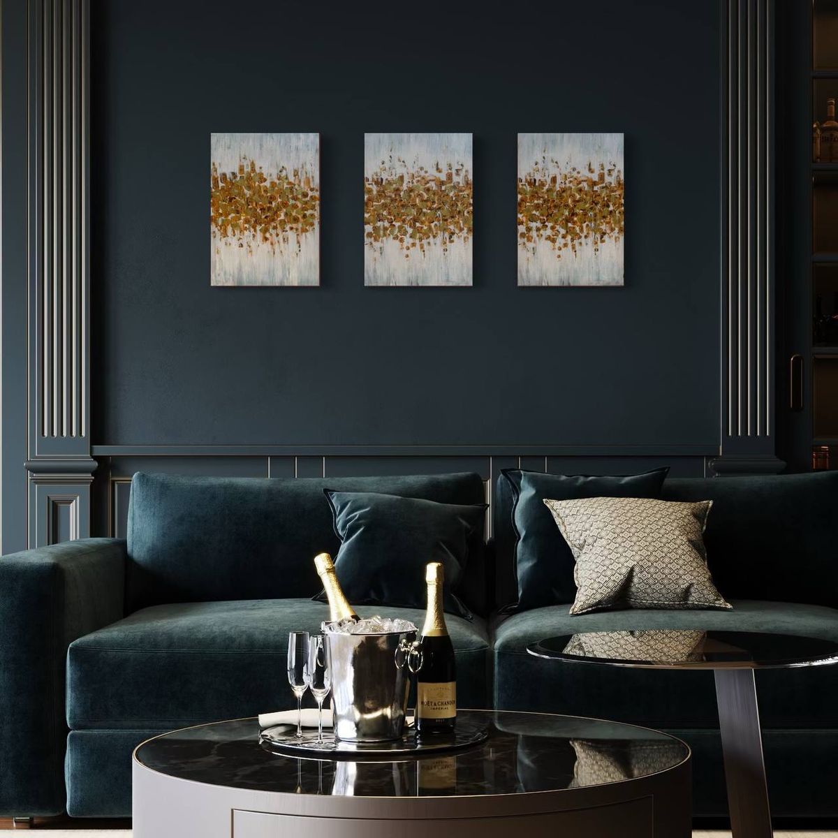 DEKAM DISEÑO - CUADRO TRIPTICO TURQUEZA DORADO 30X40 CU CMS