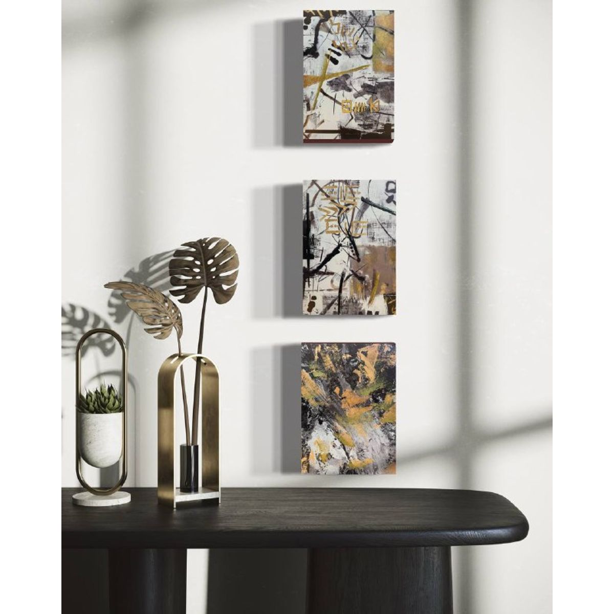 DEKAM DISEÑO - CUADRO TRIPTICO NEGRO DORADO 30X40 CU CMS