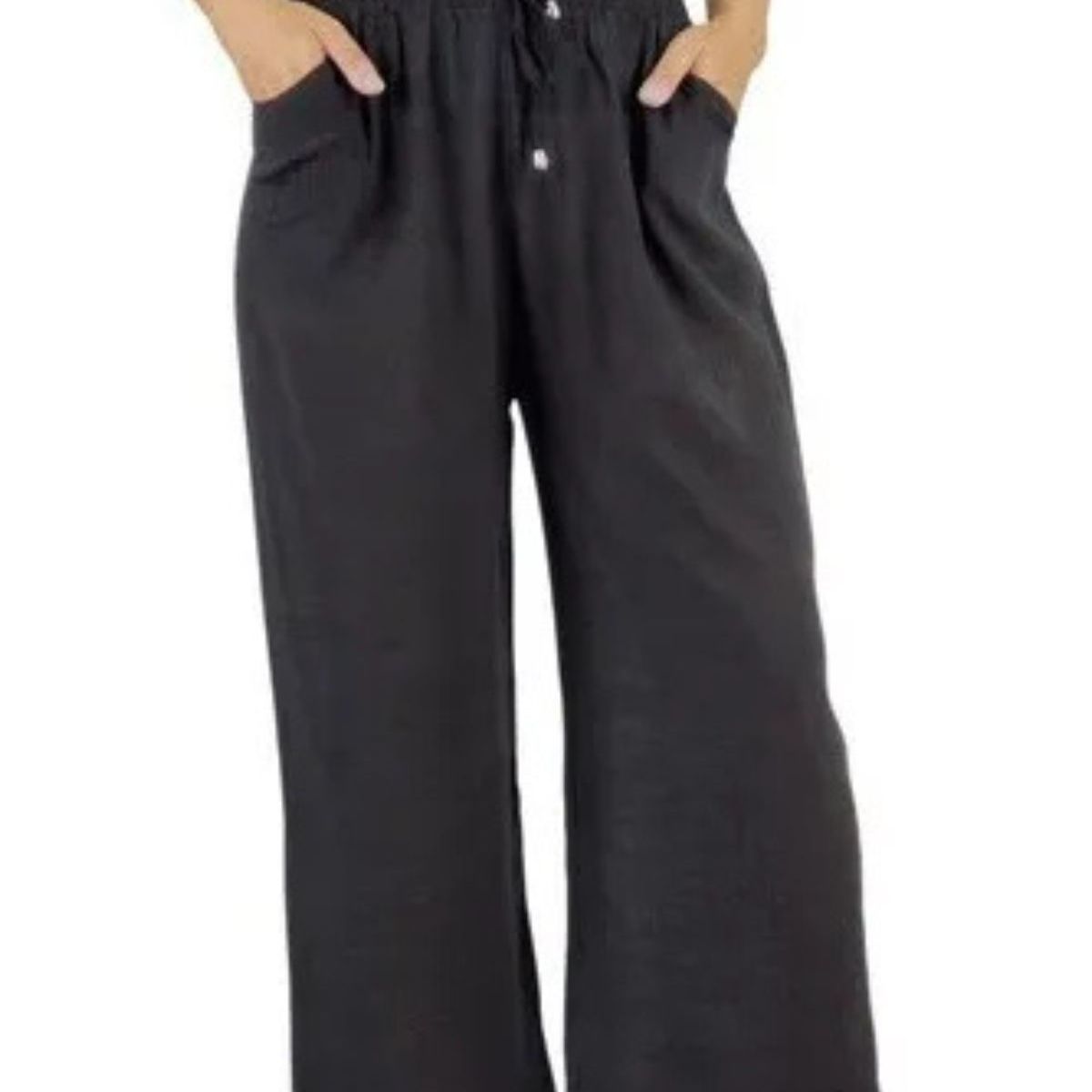 LOOK SHOP - Pantalón Lino Mujer. Palazzo Algodón Cintura Elasticada 462