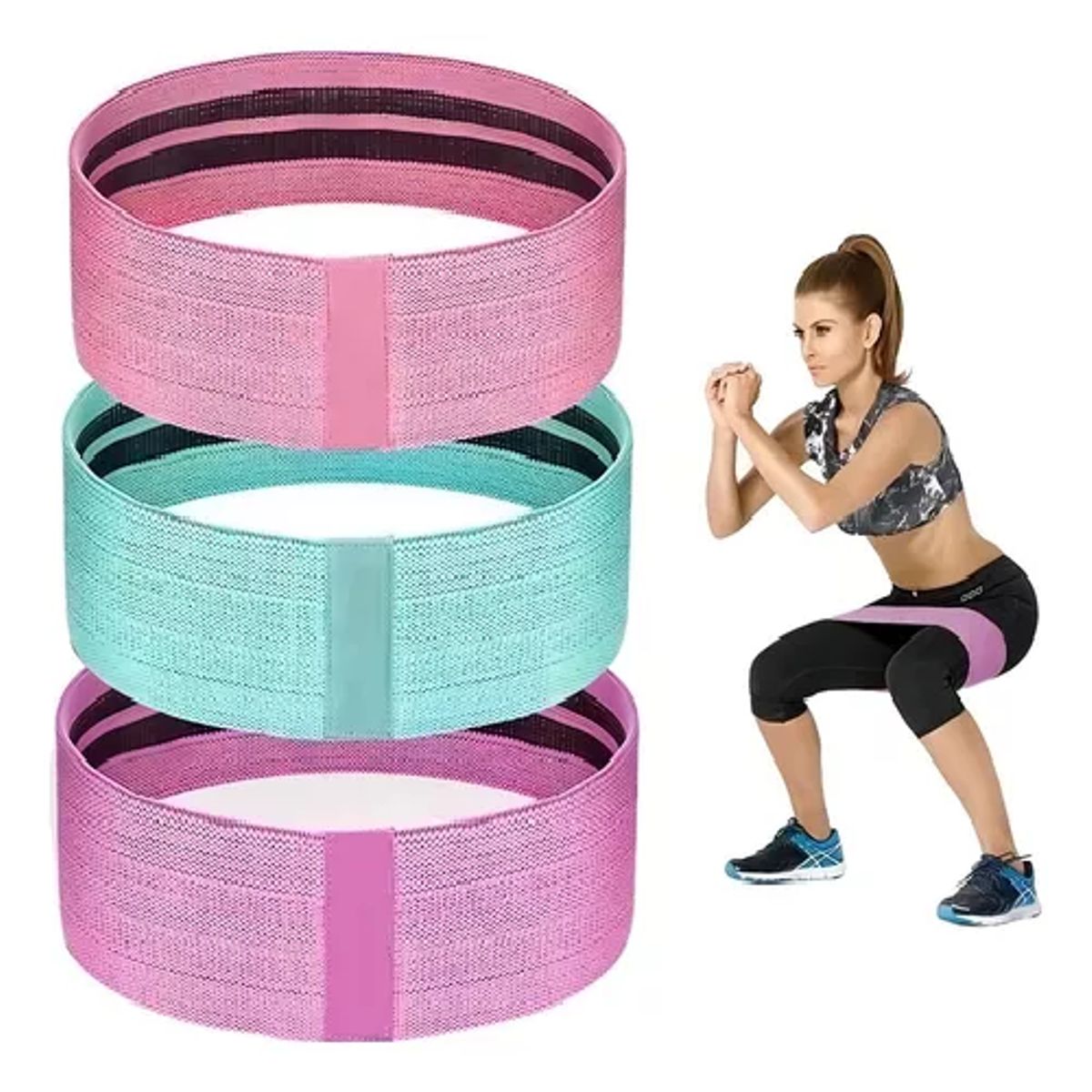 GENERICO - Set de 3 bandas elásticas de tela para Pilates y yoga