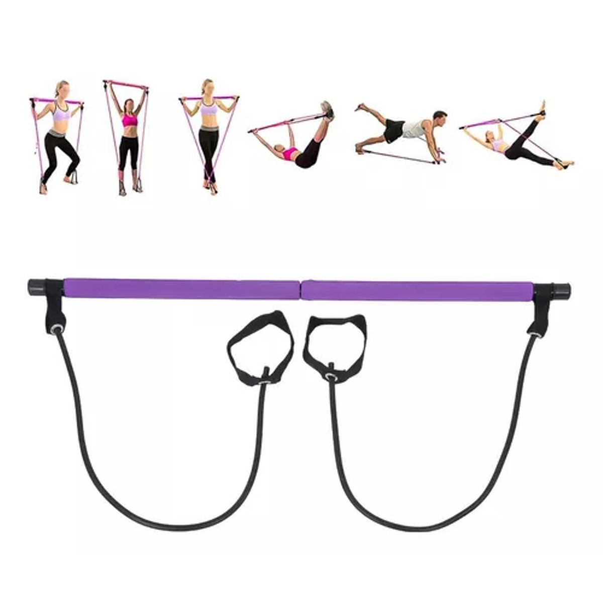 GENERICO - Barra de Pilates con bandas elásticas de resistencia yoga color morado