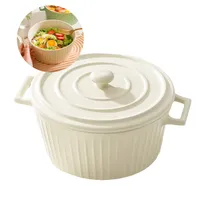 Cacerola Cuenco Olla Cerámica 21x95 Cm Tapa Cocina Color Crema