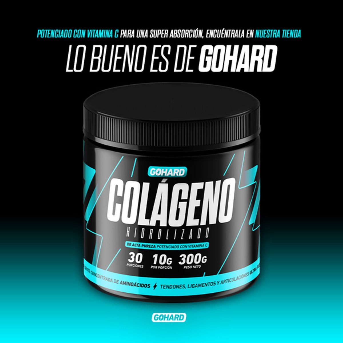 GOHARD - Colageno Hidrolizado + Vitamina C - Gohard - 300gr Sabor Sin Sabor