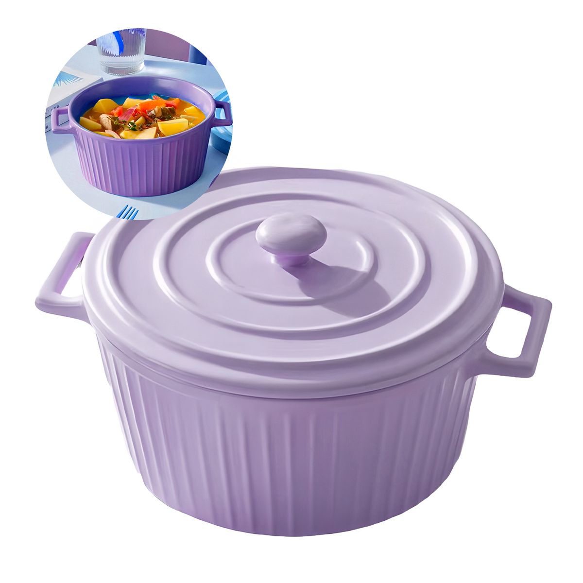 GENERICO - Cacerola Cuenco Olla Cerámica 21x95 Cm Tapa Cocina Horno Color Violeta