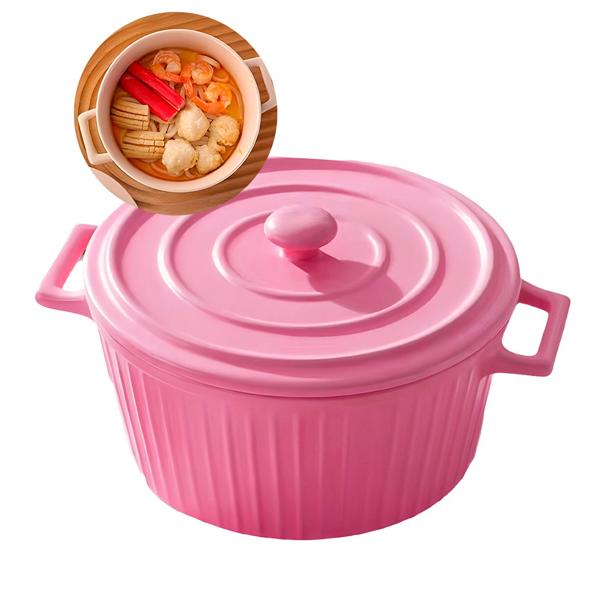 GENERICO - Cacerola Cuenco Olla Cerámica 21x95 Cm Tapa Cocina Horno Color Rosa