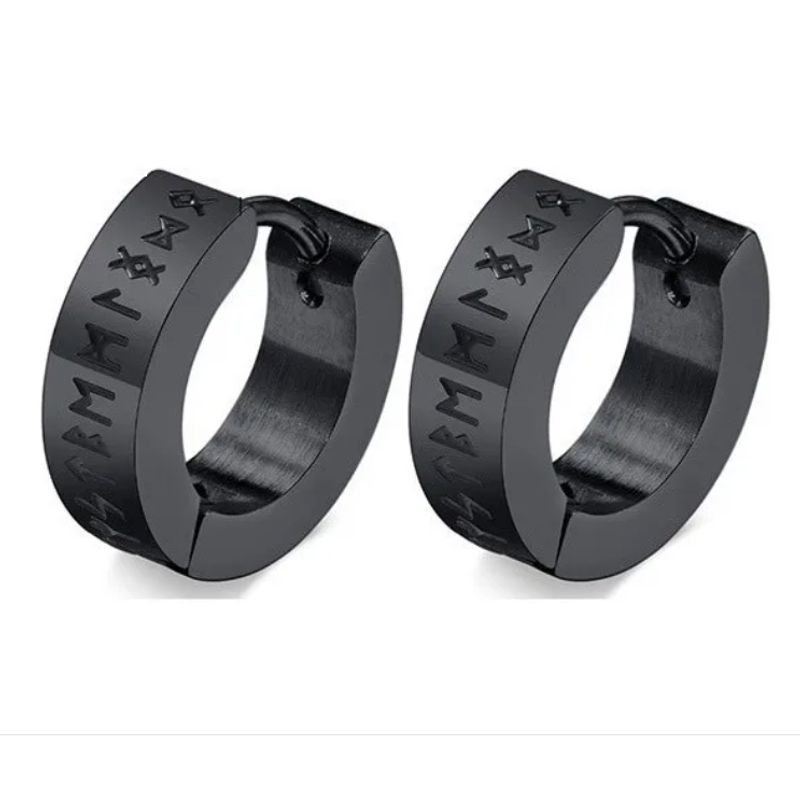 GENERICO - Aros Vikingos Punk Black Runas Vikingas Hombre Mujer