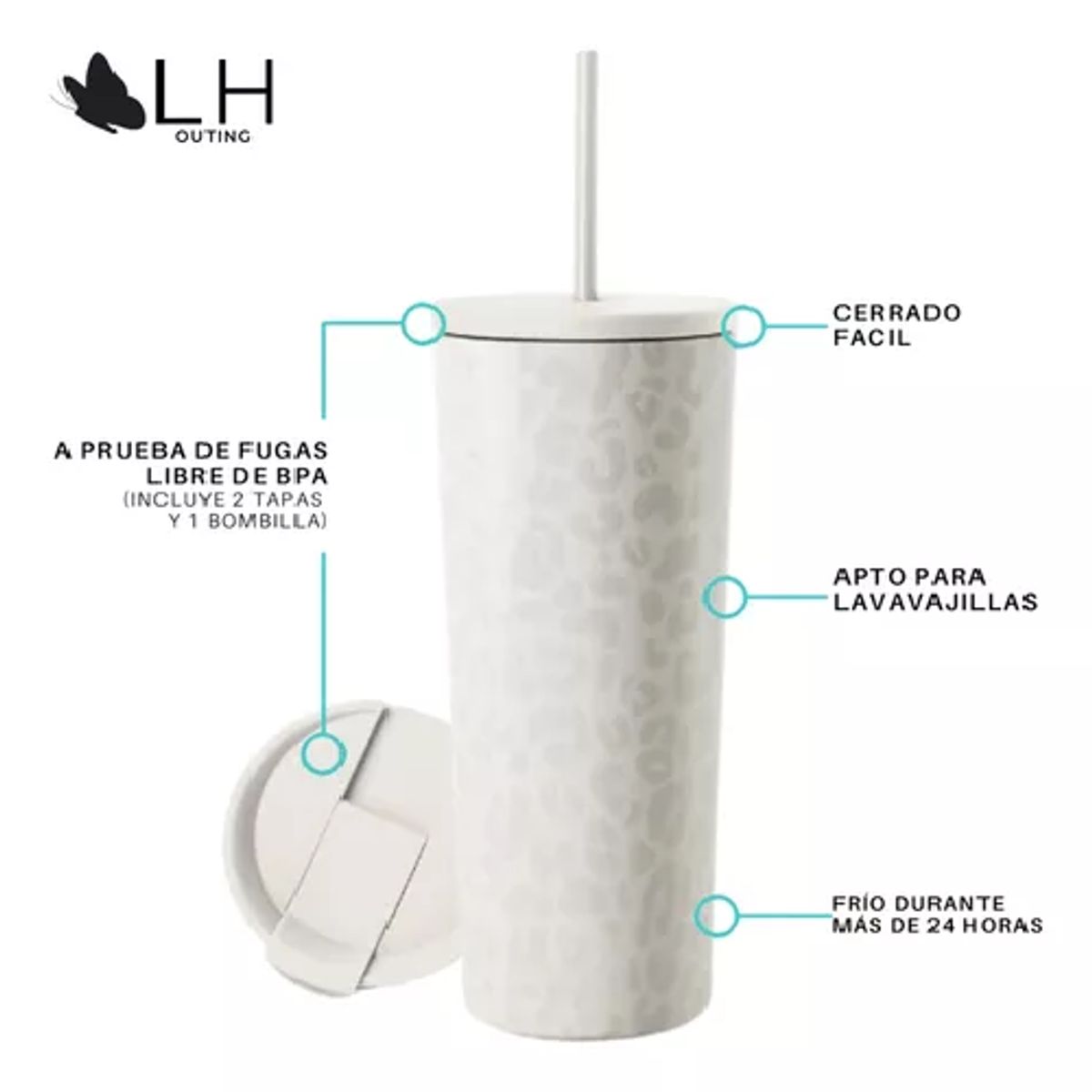 GENERICO - Vaso térmico mug LH 700 lt acero inoxidable  color blanco