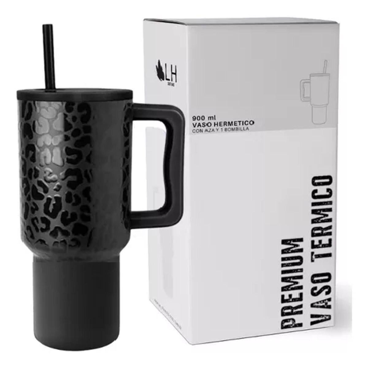 GENERICO - Vaso térmico mug 900 lt acero inoxidable negro leopardo