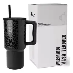 GENERICO - Vaso térmico mug 900 lt acero inoxidable negro leopardo