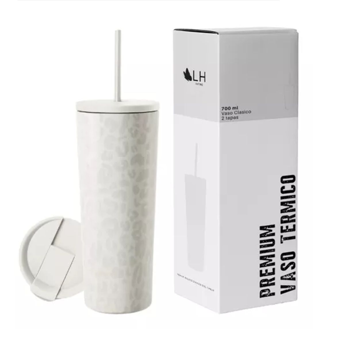 GENERICO - Vaso térmico mug LH 700 lt acero inoxidable blanco leopardo