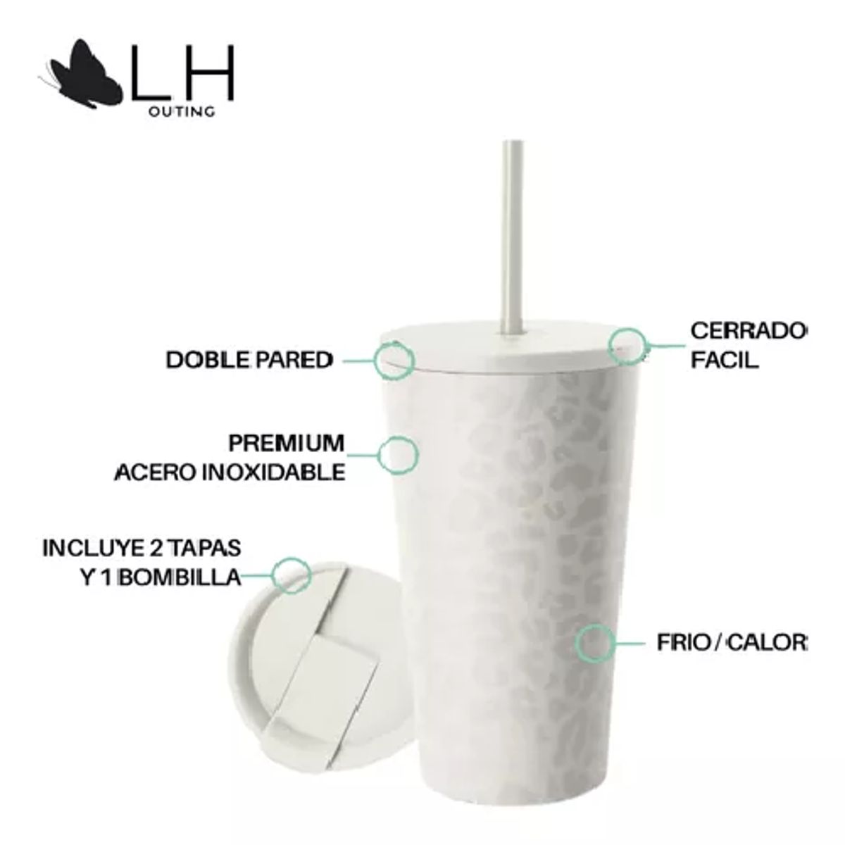 GENERICO - Vaso térmico mug 460 lt acero inoxidable blanco leopardo