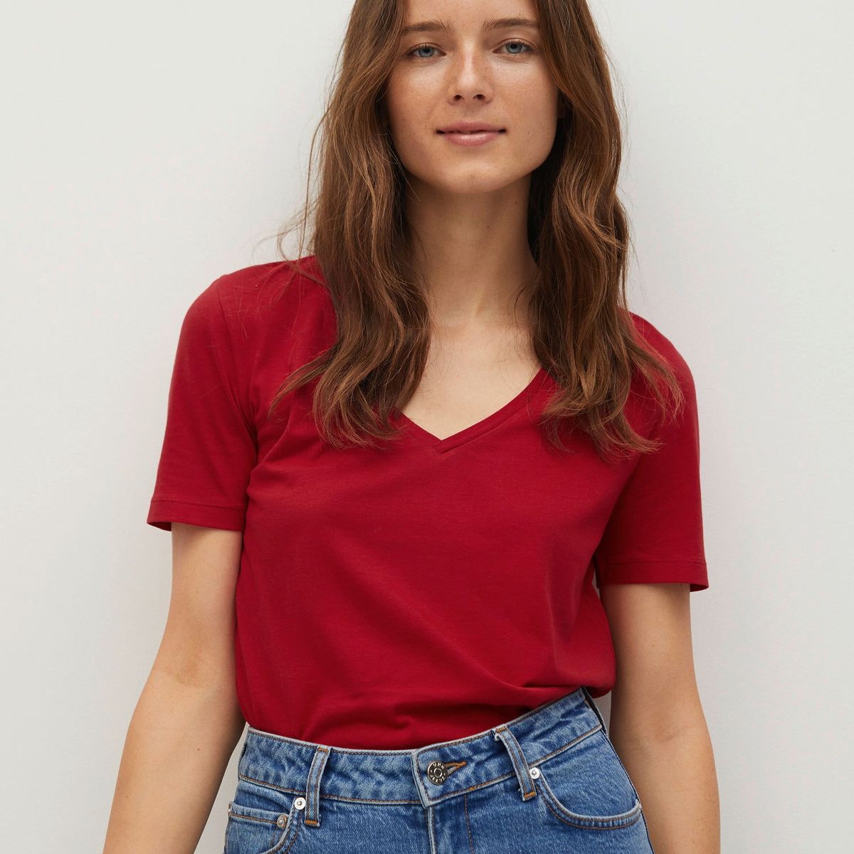 MANGO - Polera Algodón Orgánico Cuello V Mujer Mango