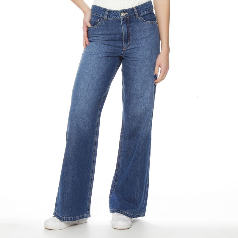 WADOS - JEANS WIDE LEG TIRO ALTO PRETINA BASICA 1 BOTON