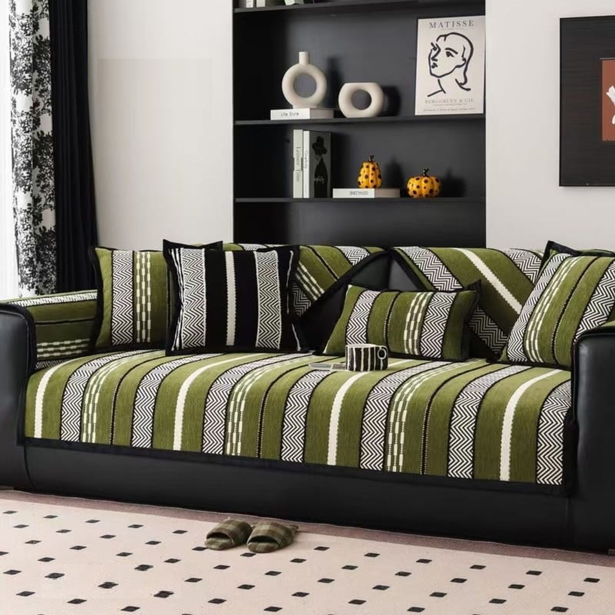 GENERICO - Funda Sofa Mat Kit 3 Fundas verde Diseño Líneas Zigzag TF