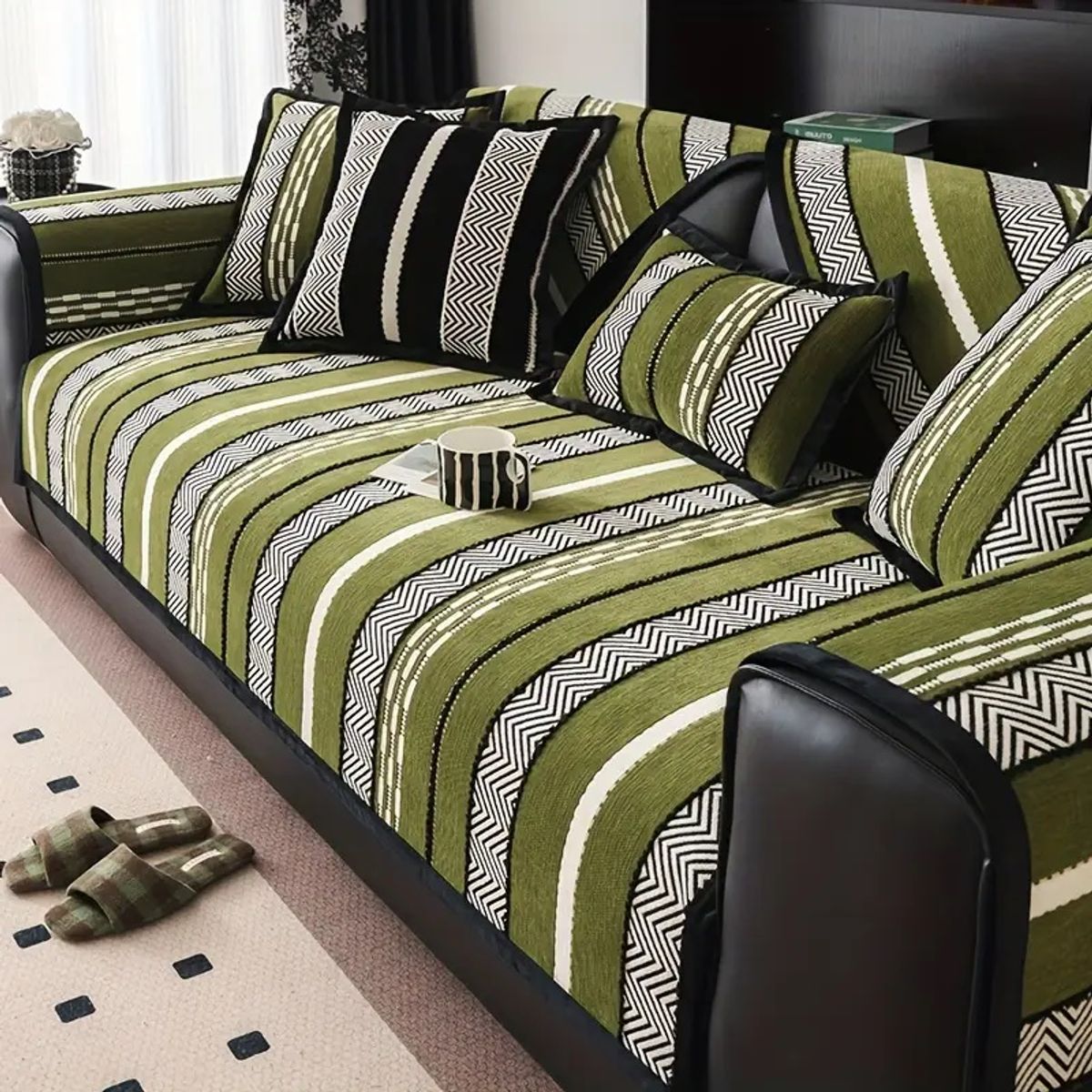 GENERICO - Funda Sofa Mat Kit 3 Fundas verde Diseño Líneas Zigzag TF