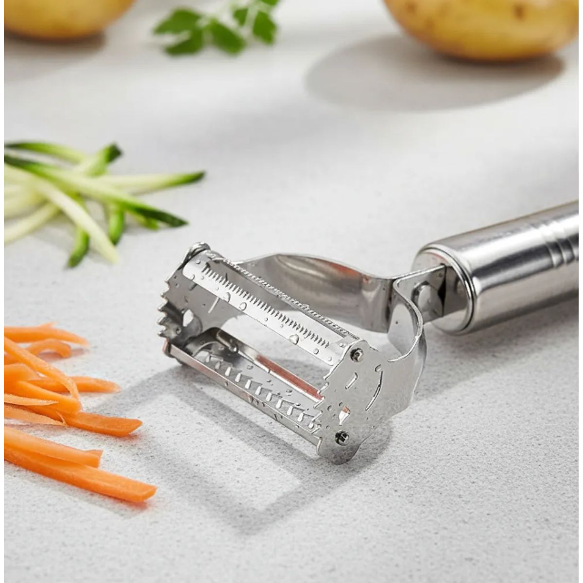 GENERICO - Pelador Cocina 2 En 1 Inox Cuchilla Movil Frutas Verduras