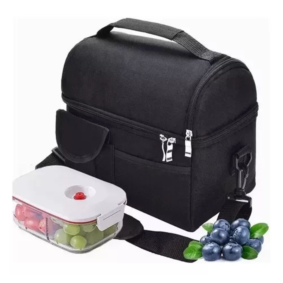 GENERICO - Bolsa de almuerzo portátil con gran capacidad color negro