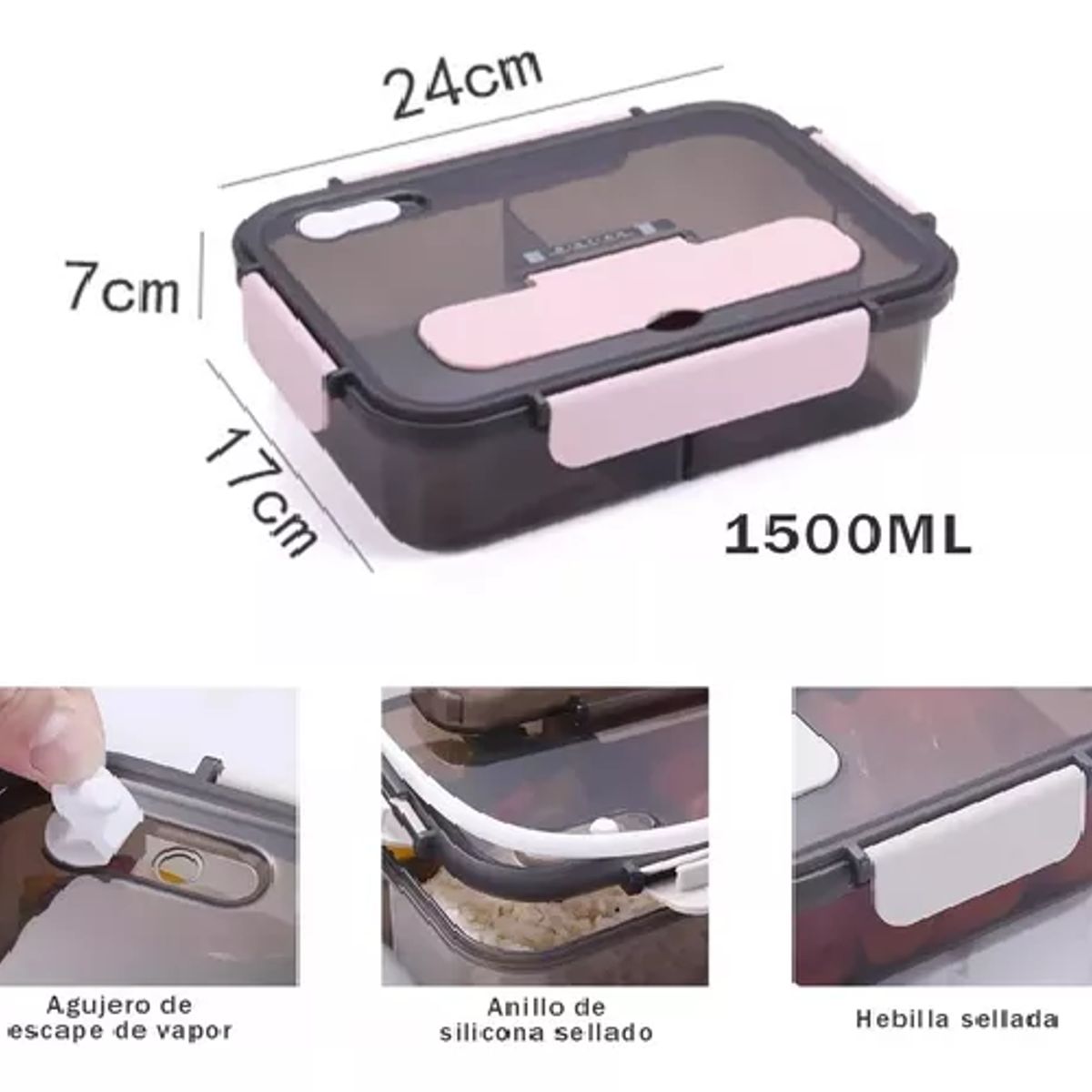 GENERICO - Fiambrera portátil térmica lunch box de gran capacidad 1500 ml