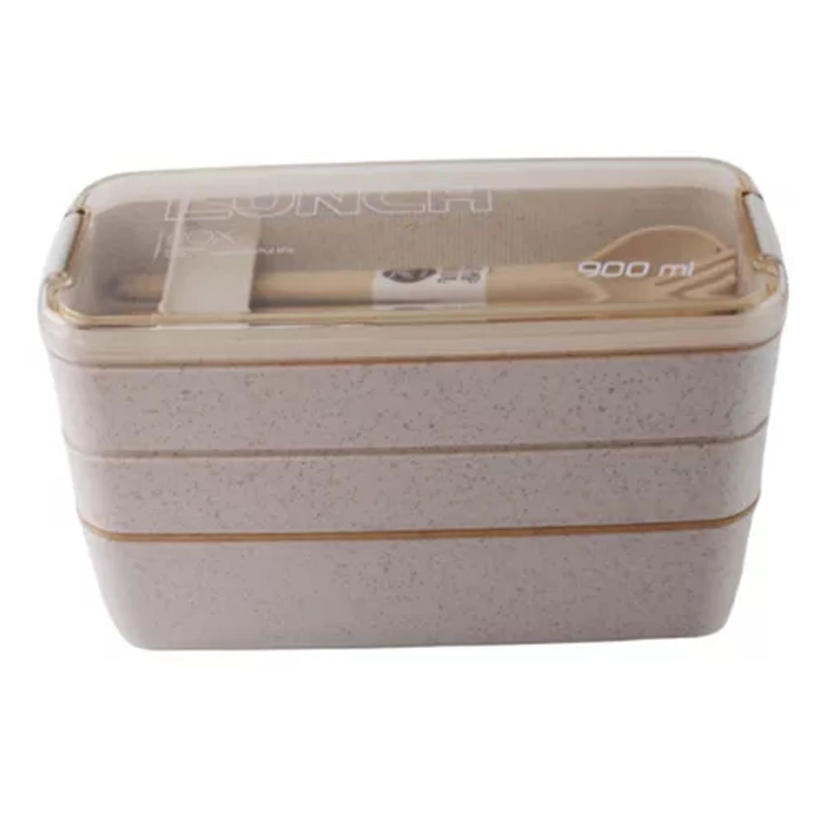 GENERICO - Lonchera de comida de 3 niveles con cuchara y tenedor 900 ml color beige