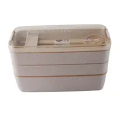 GENERICO - Lonchera de comida de 3 niveles con cuchara y tenedor 900 ml color beige