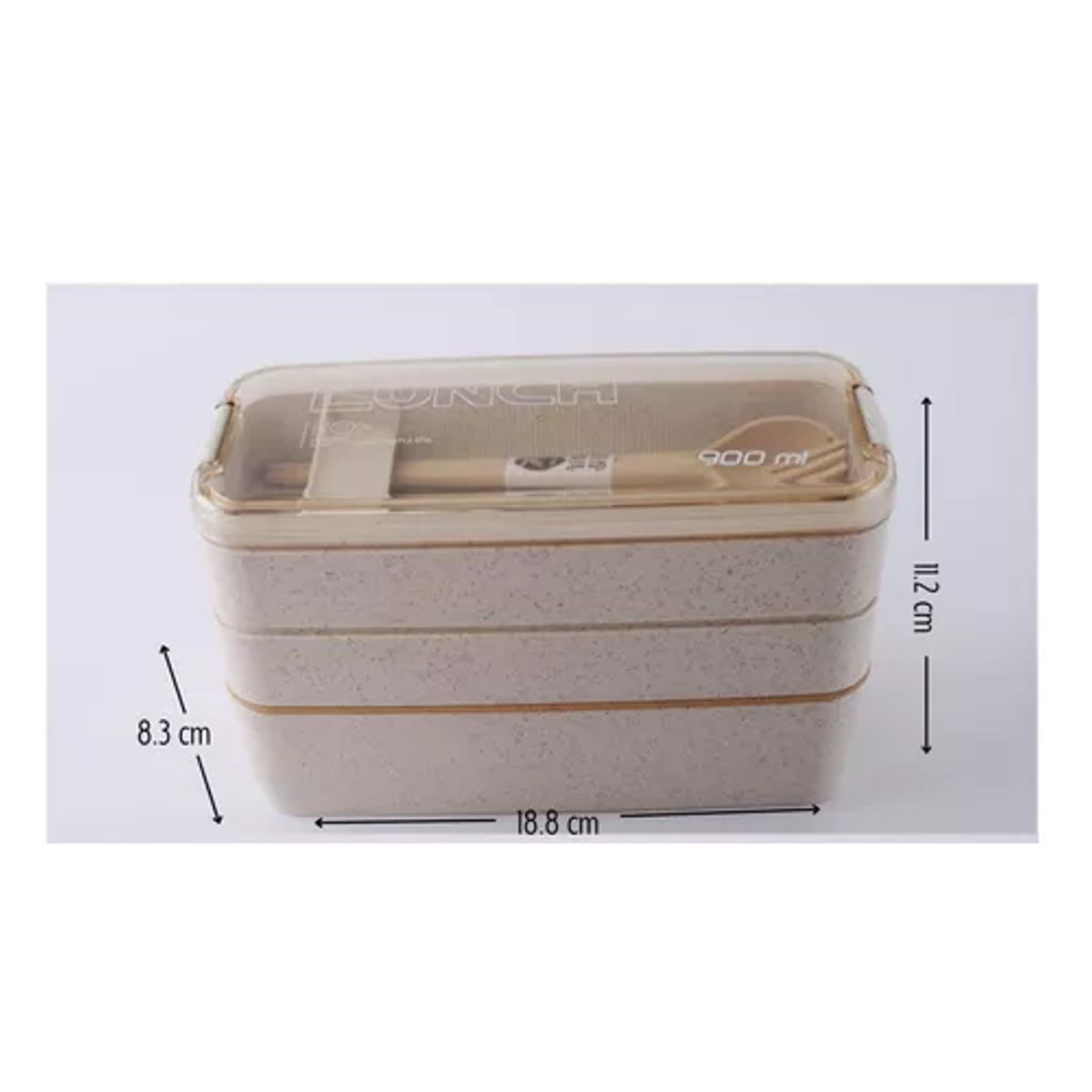 GENERICO - Lonchera de comida de 3 niveles con cuchara y tenedor 900 ml color beige