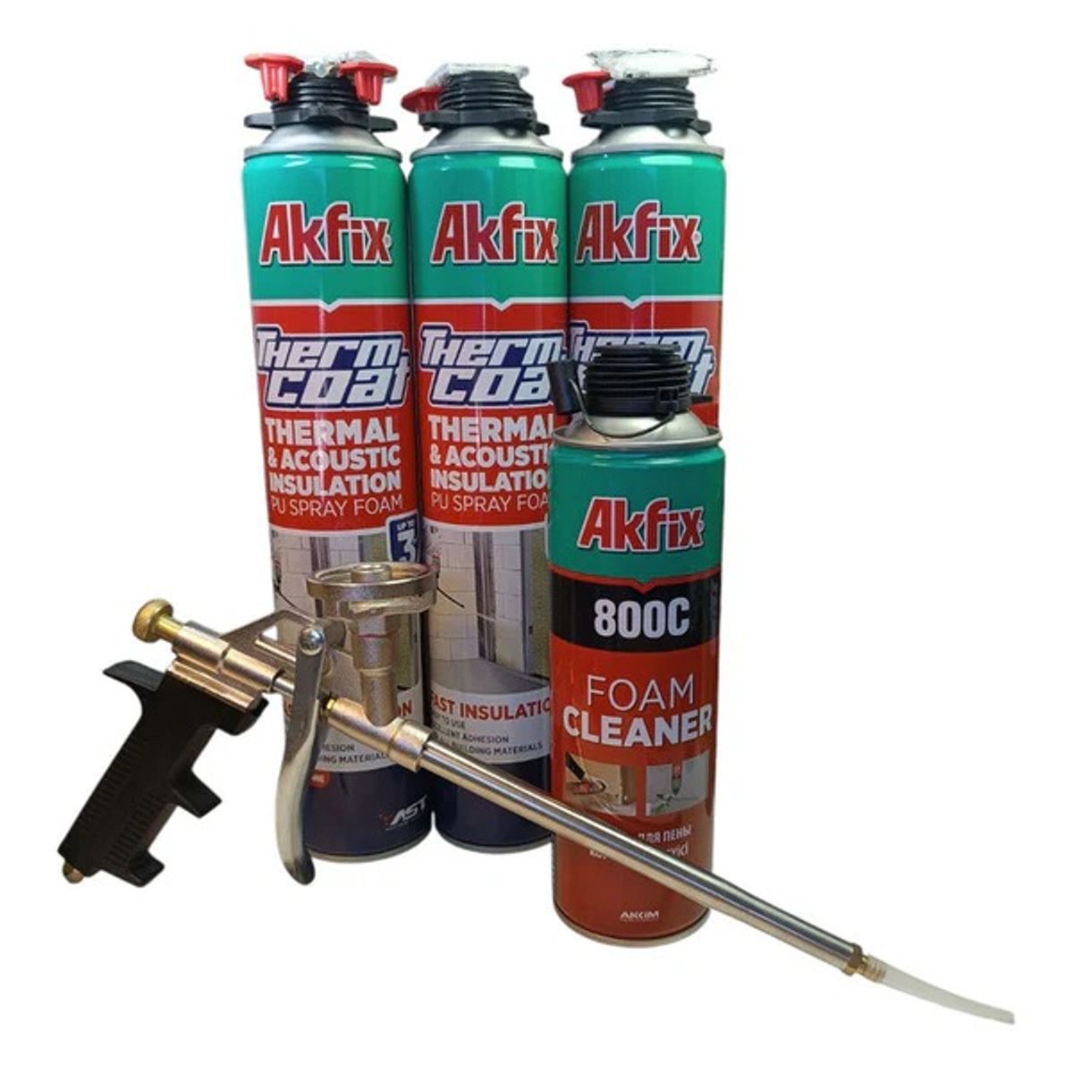 AKFIX - Pack x3 Espuma Poliuretano Proyectado Akfix + Pistola Y Limpiador