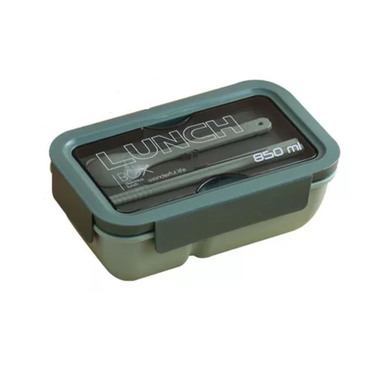 GENERICO - Lonchera lunchbox de 2 niveles con cuchara y palitos de sushi 850 ml color verde