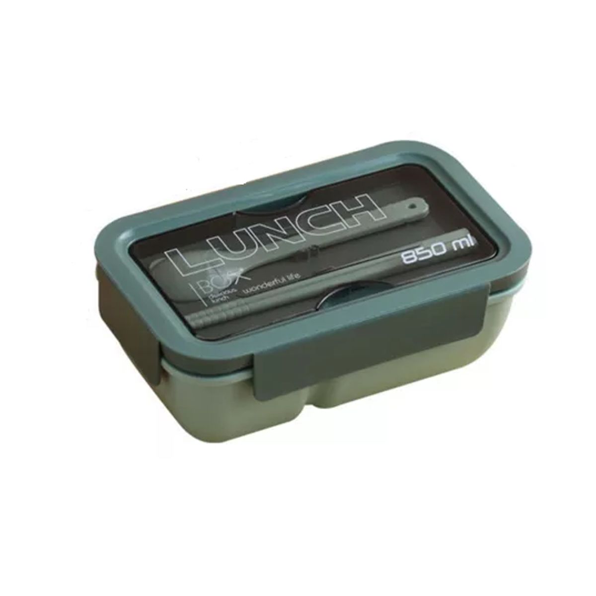 GENERICO - Lonchera lunchbox de 2 niveles con cuchara y palitos de sushi 850 ml color verde
