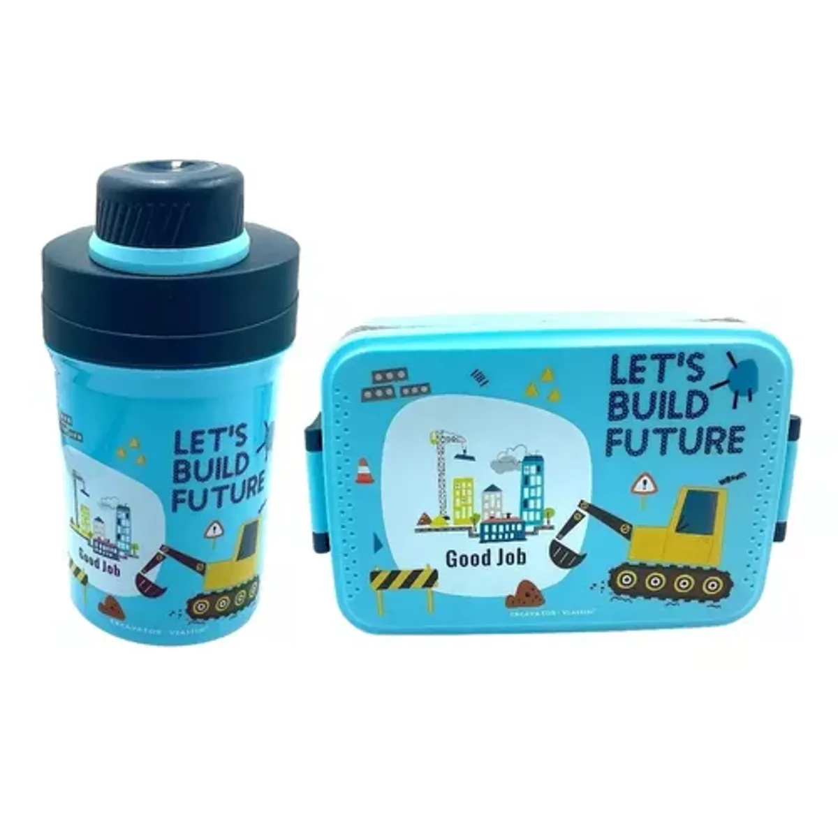 GENERICO - Set de lonchera fiambrera y botella para niños diseño infantil color celeste