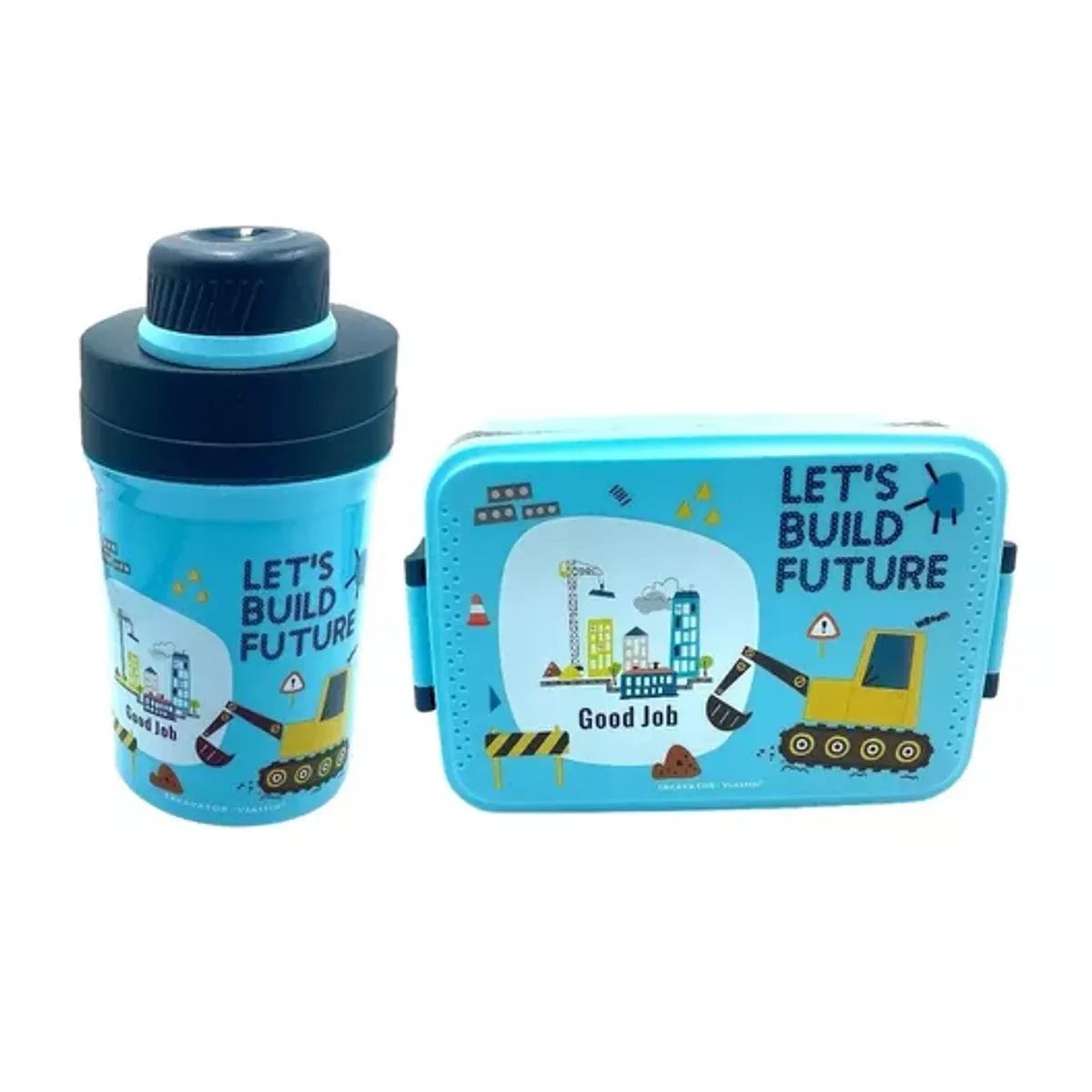 GENERICO - Set de lonchera fiambrera y botella para niños diseño infantil color celeste