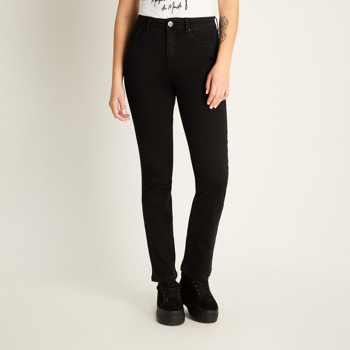 LORENZO DI PONTTI - Jeans Recto 5 Bolsillos Tiro Alto Negro