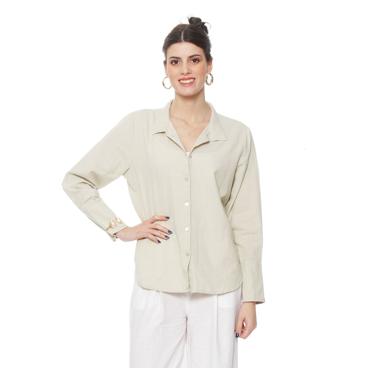 WADOS - BLUSA MANGA LARGA LINO SOLIDO ABOTONADA EN EL DELANTERO