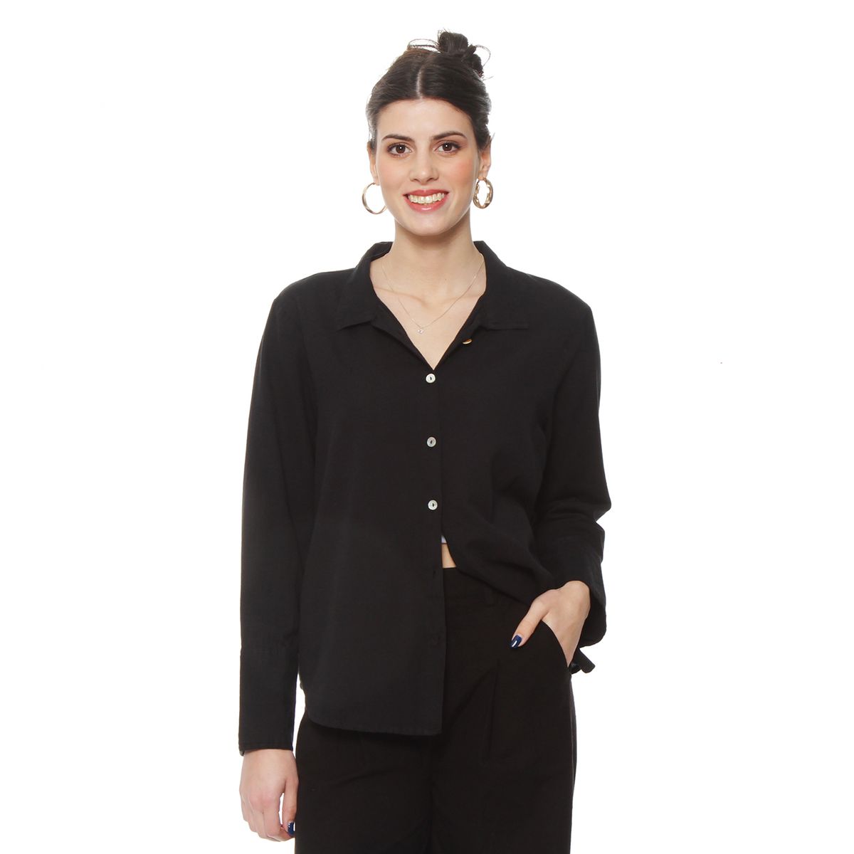 WADOS - BLUSA MANGA LARGA LINO SOLIDO ABOTONADA EN EL DELANTERO