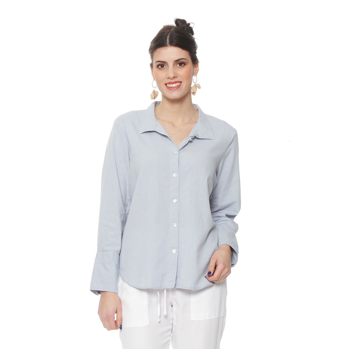 WADOS - BLUSA MANGA LARGA LINO SOLIDO ABOTONADA EN EL DELANTERO