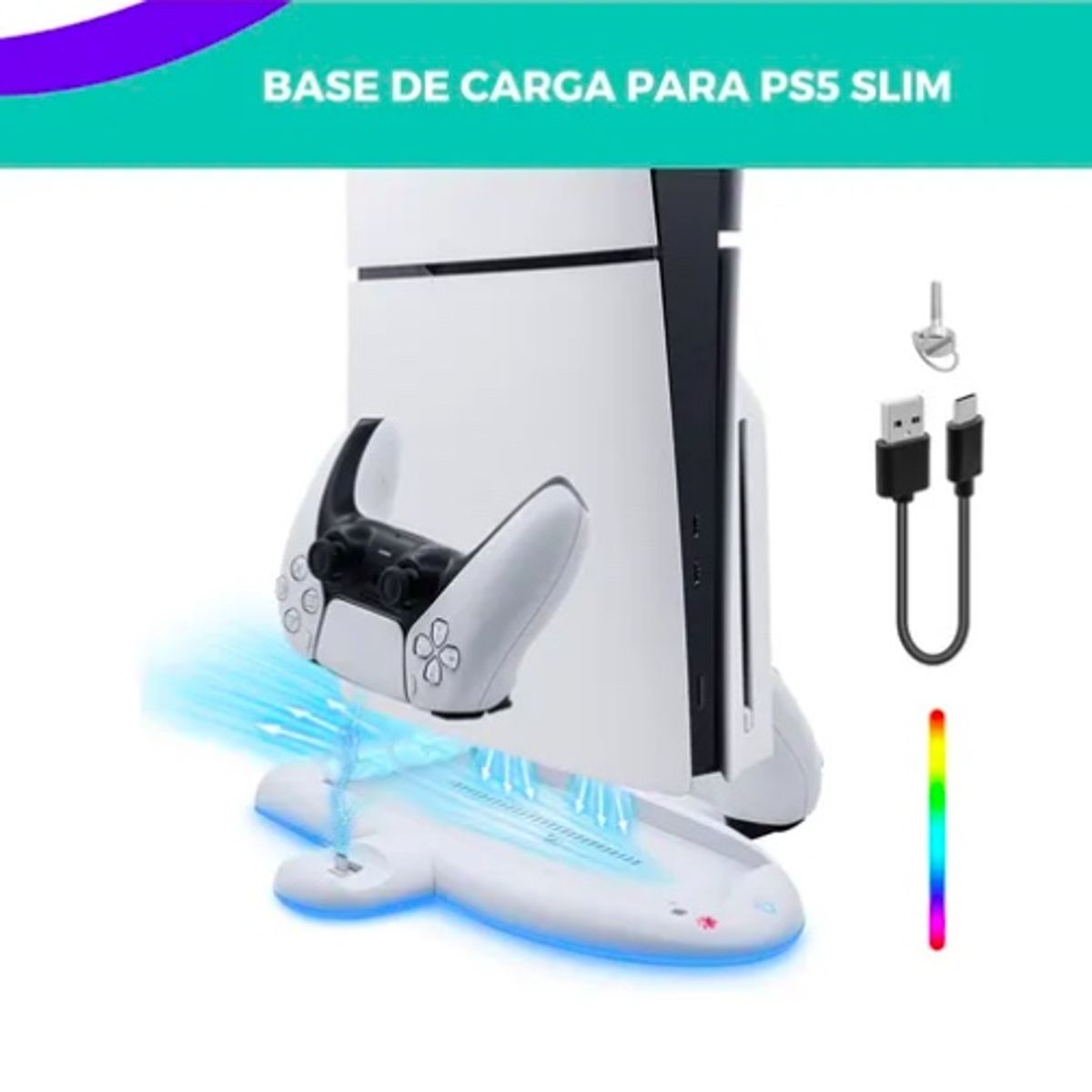 ATLAS - Base Soporte Para Ps5 Slim Estacion De Carga Luces