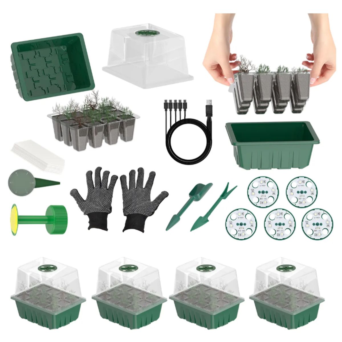 GENERICO - 31 Kits Bandejas Germinadoras Con Luz Invernadero Semillero