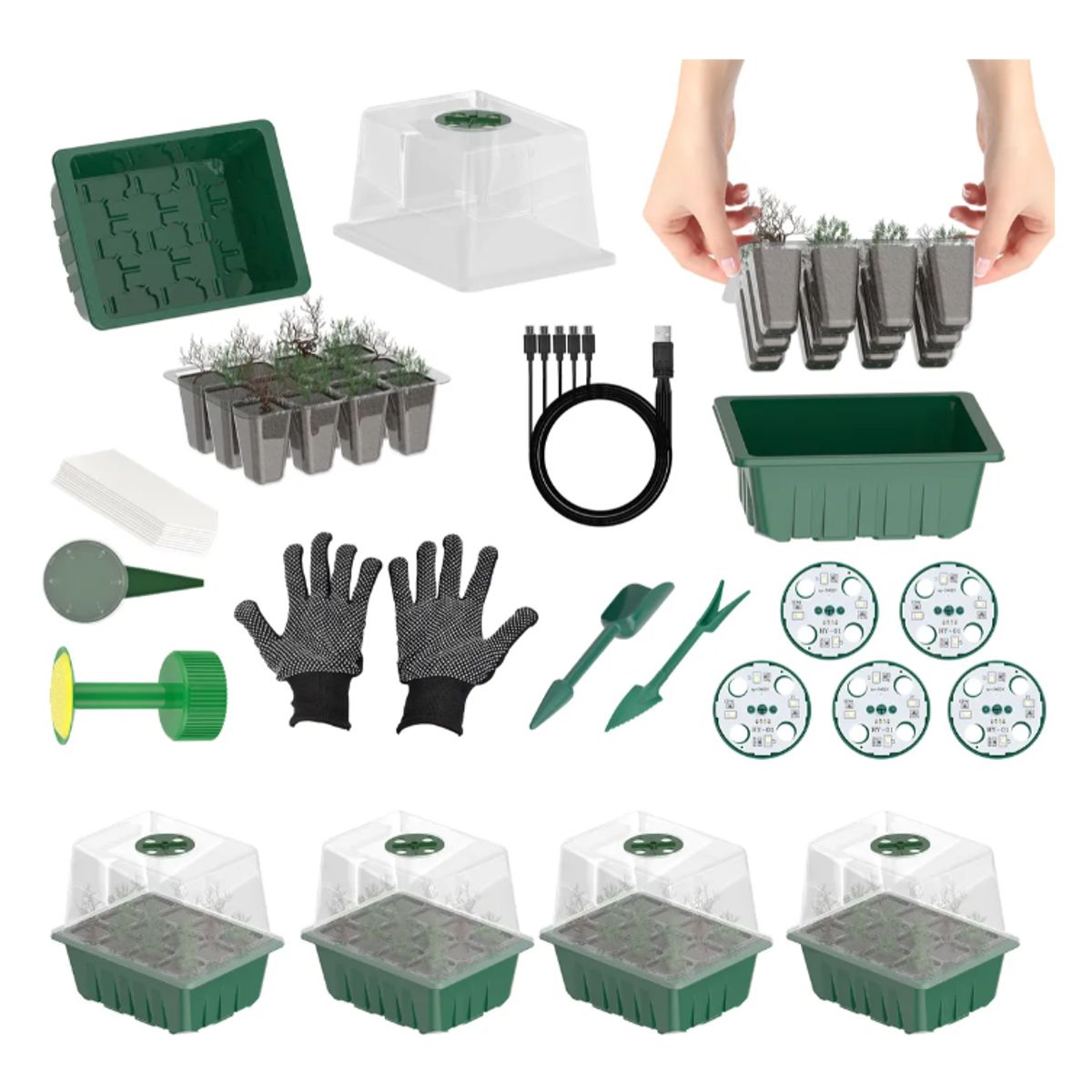 GENERICO - 31 Kits Bandejas Germinadoras Con Luz Invernadero Semillero