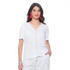 WADOS - POLERA MANGA CORTA SOLIDA ESCOTE CON APLICACION EN CENTRO DELANTERO