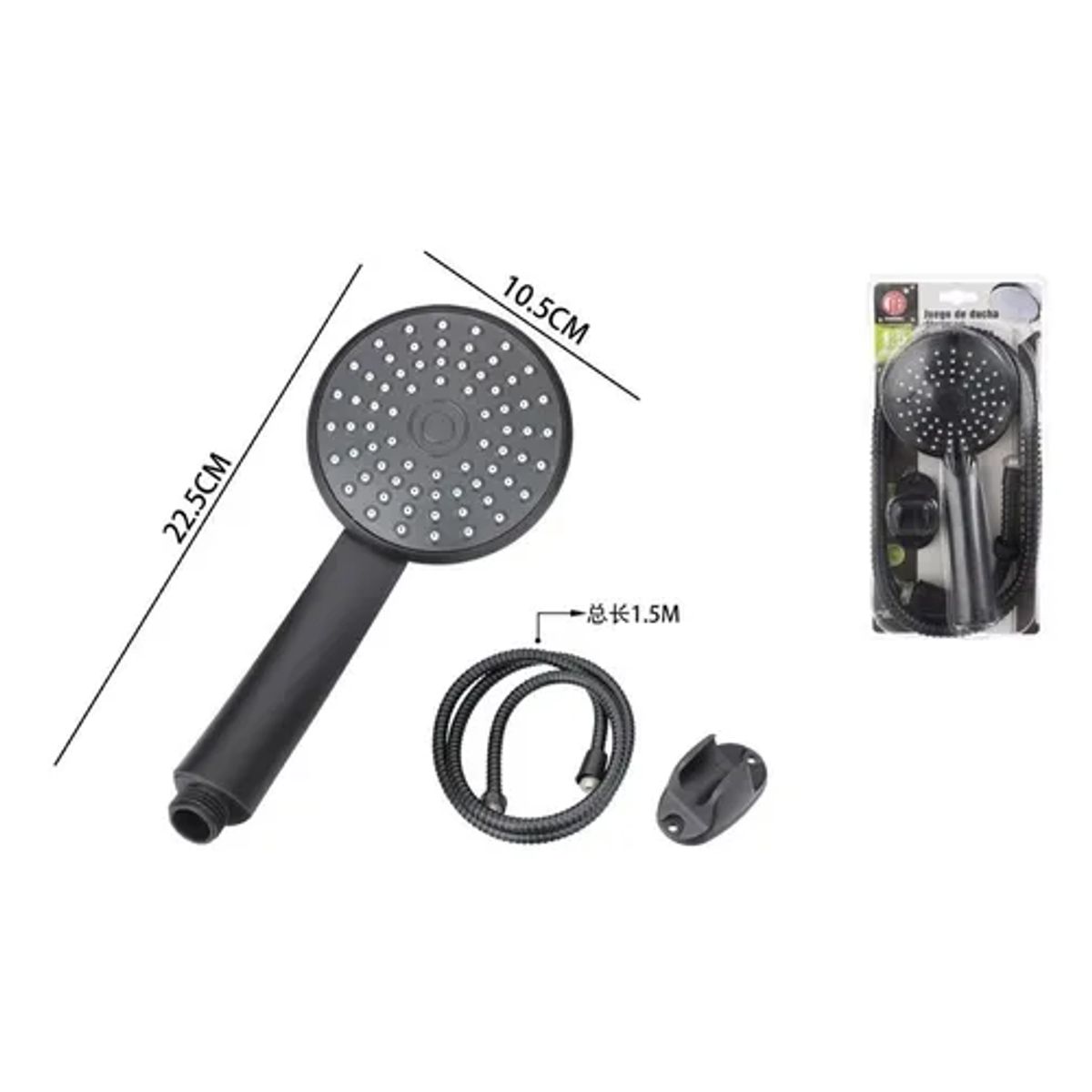 GENERICO - Kit ducha teléfono plast manguera soporte inox negro color a