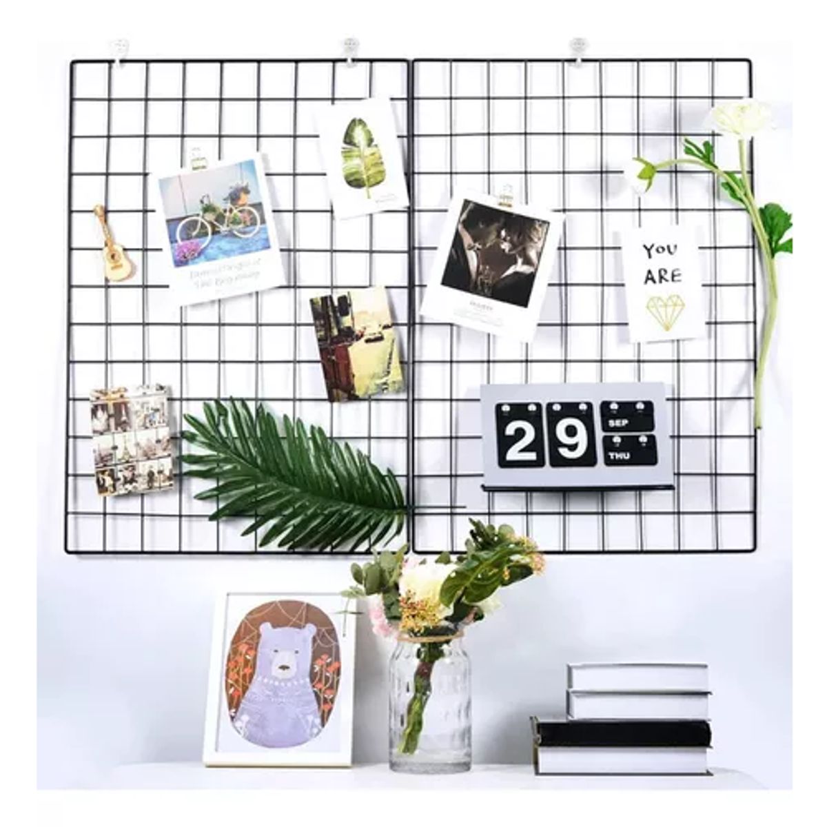 GENERICO - Rejilla metálica rectangular para fotos o marcos de fotos color negro