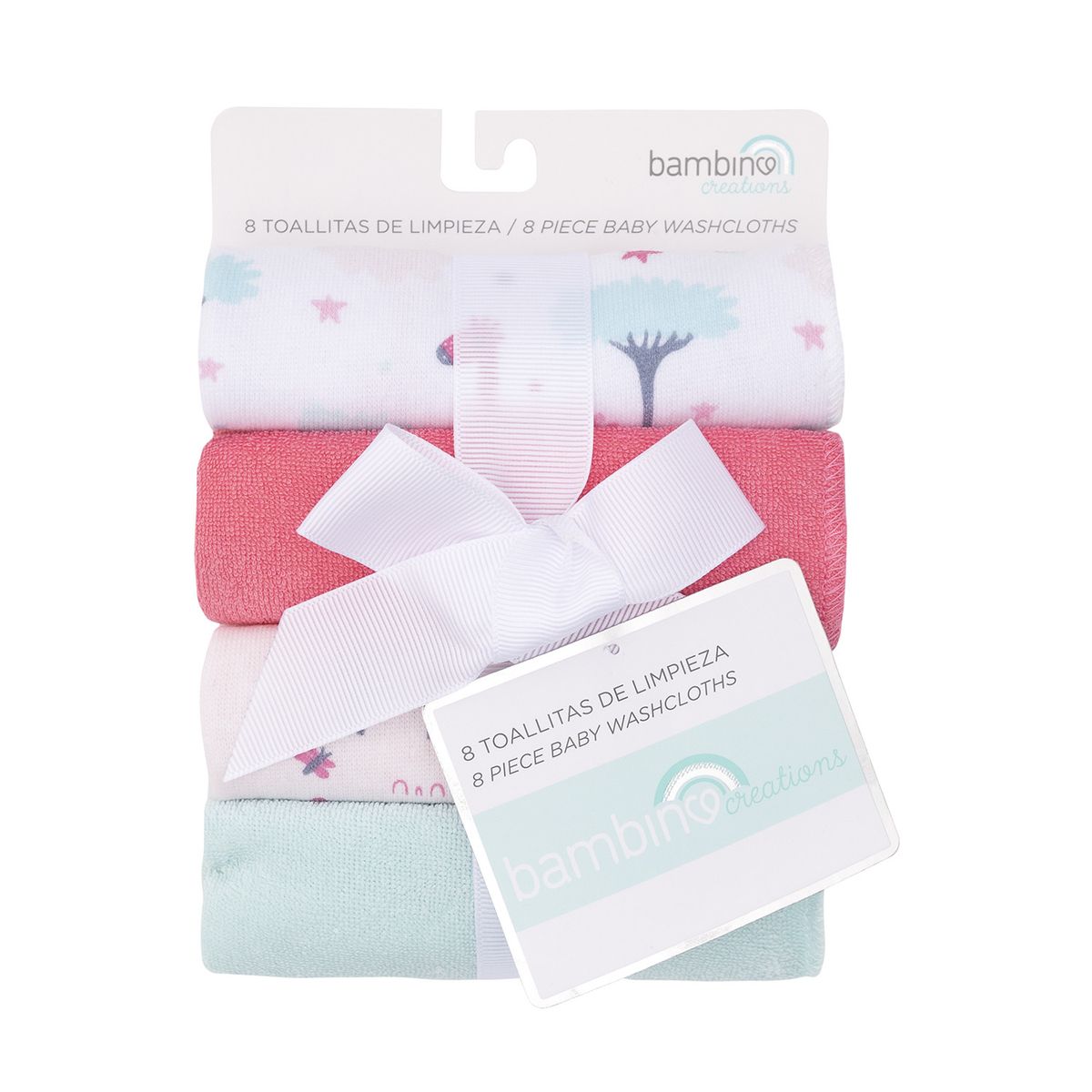 BAMBINO - Set 8 Toallitas De Limpieza Fucsia Animales Niña