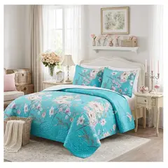 COMPRAPO - Cubrecama Quilt Sherpa King Mod Flores del Calipso Fundas 50x70 Cm