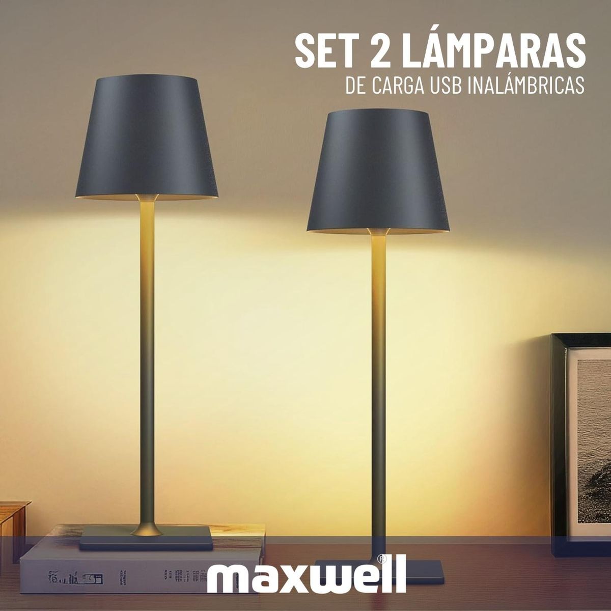 MAXWELL - Lampara Led Mesa Set 2 Velador Escritorio Maxwell 2 Alturas