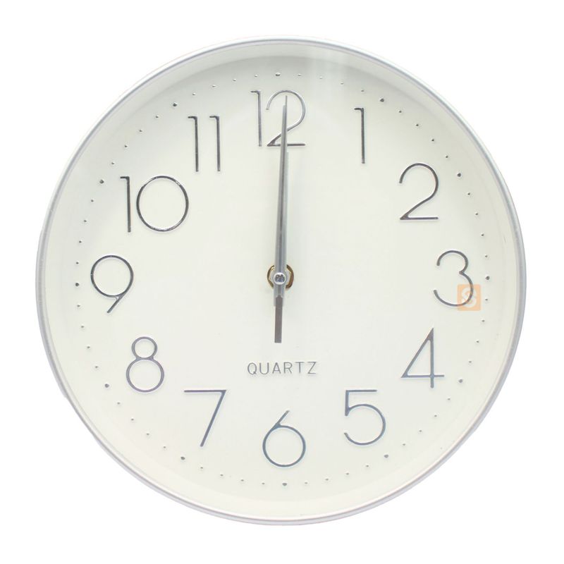 QUARTZ - Reloj Mural Blanco Silver 25cm Elegancia y Funcionalidad - SC