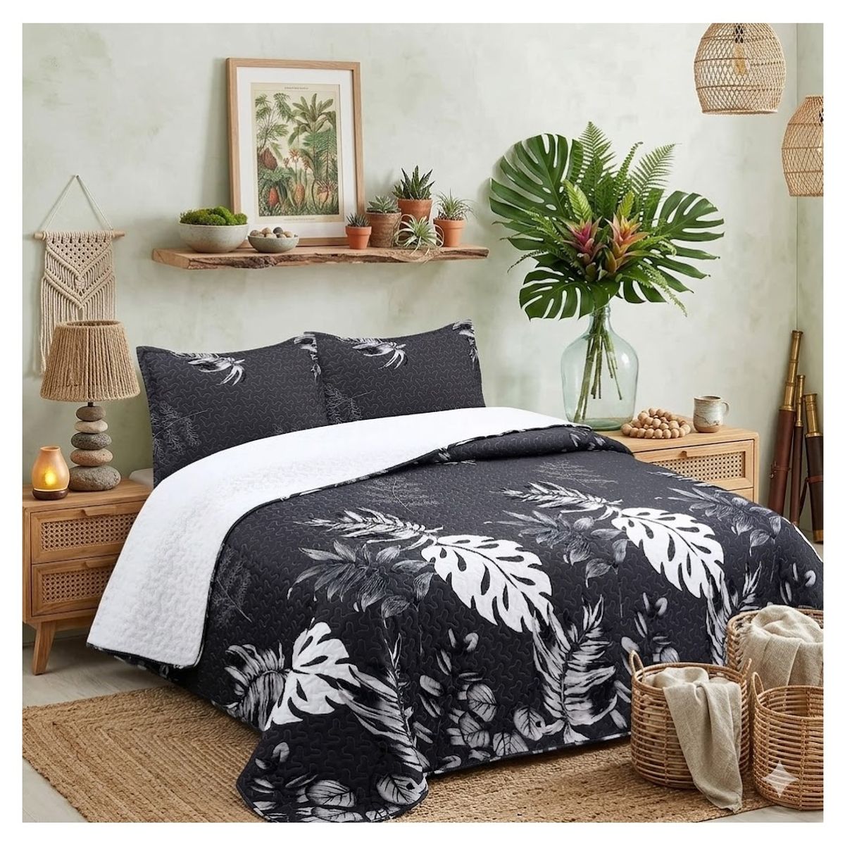 COMPRAPO - Cubrecama Quilt Juvenil Sherpa 2 Plazas Modelo Tropical Black