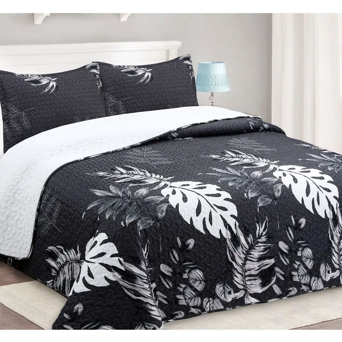 COMPRAPO - Cubrecama Quilt Juvenil Sherpa 2 Plazas Modelo Tropical Black