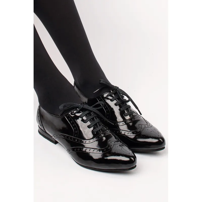 GANDARVA - Zapato Mujer de Cuero Oxford Negro Richato