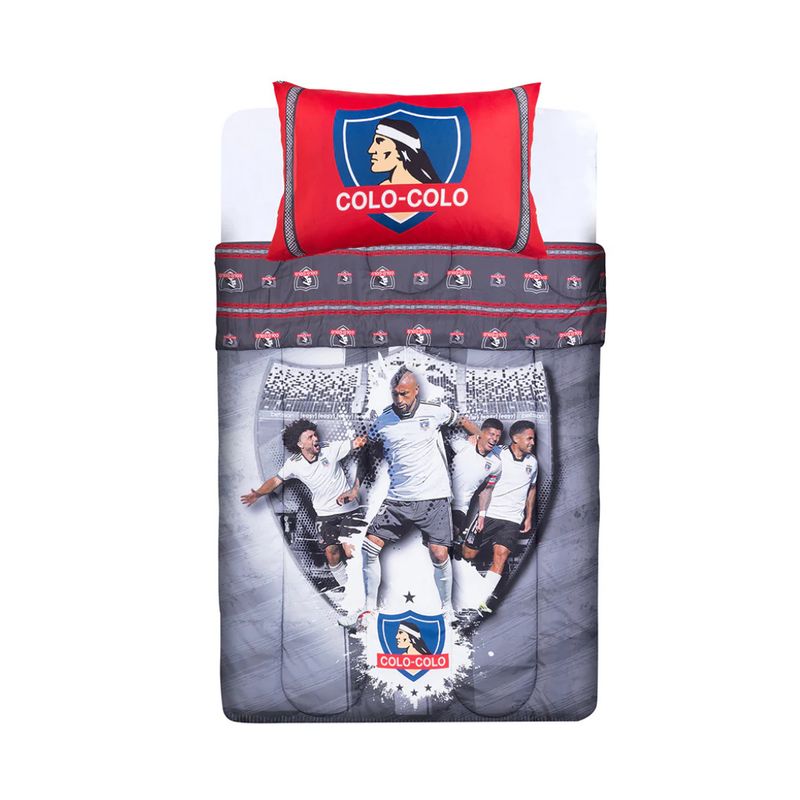 MASHINI - Cobertor plumón cubrecama colo colo vidal gris 1.5 plazas