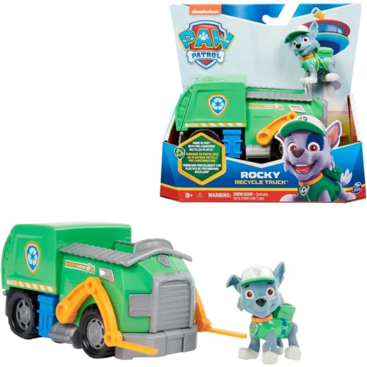 PAW PATROL - Rocky Paw Patrol Camión De Reciclaje Auto Patrulla Canina