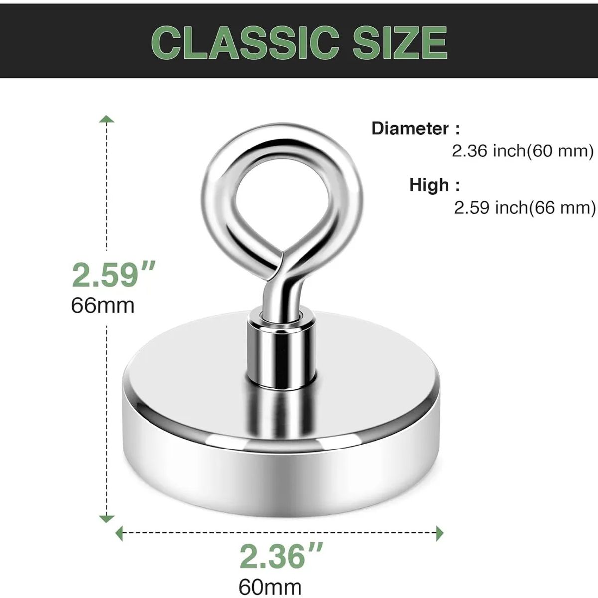 KUANGYE - Imán Neodimio Gancho Pesca Súper Magnética Diam 60mm150kg